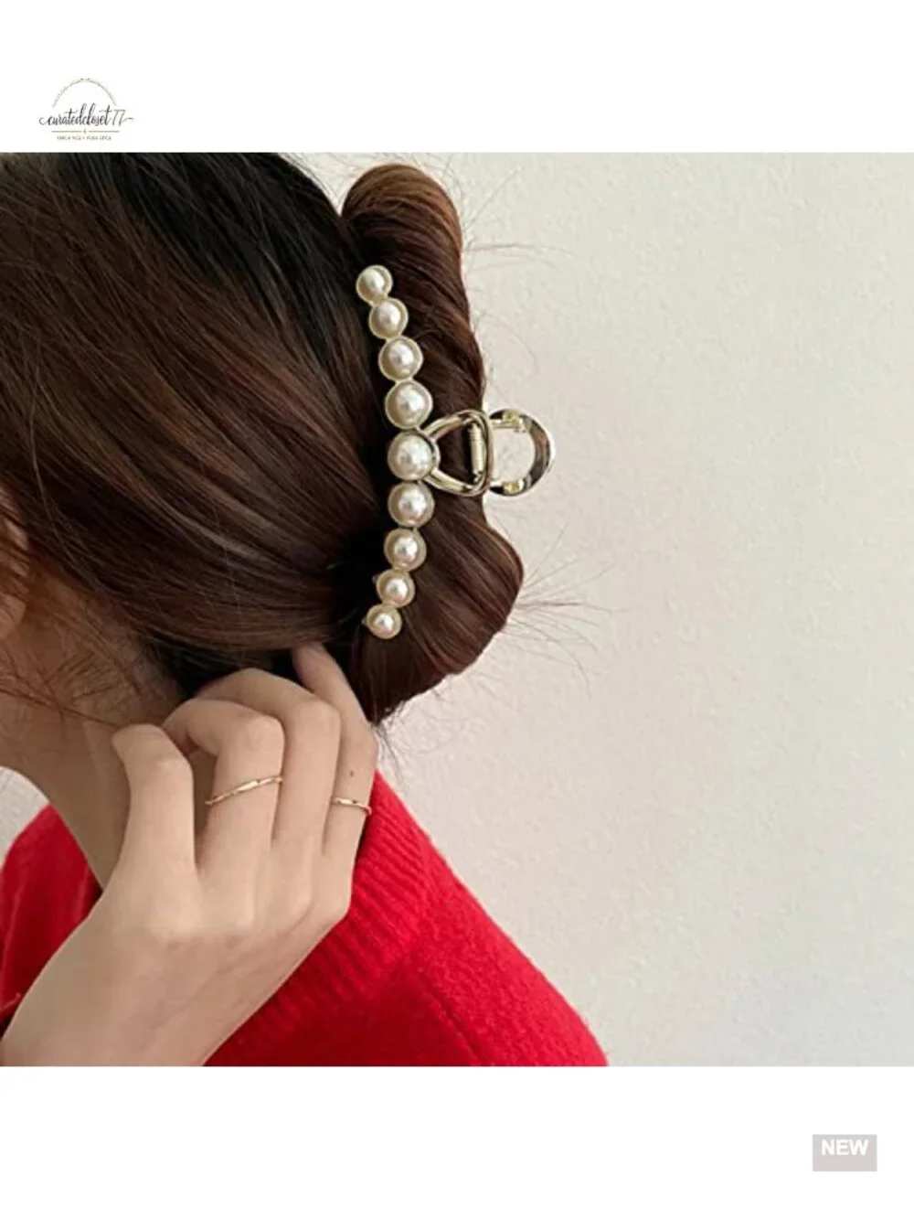 Vintage Metal Pearl Hair Claw Clips Large Size Hair Clasps for Women 2 Pieces